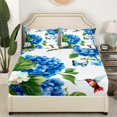 thumbnail image 2 of Spring Flower Bed Sheets Hummingbird Butterfly Full Fitted Sheet,Navy Blue Floral Bed Set Botanical and Animal Themed Bedding Kids Girls Bedroom Decorative,Lightweight 3 Piece, 2 of 4