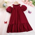 thumbnail image 2 of Milgrthf Toddler Girls Midi Dress Pleated Lantern Sleeves Off Shoulder Halter A-Line Ruffle Dresses 3-6 Years Red, 2 of 4
