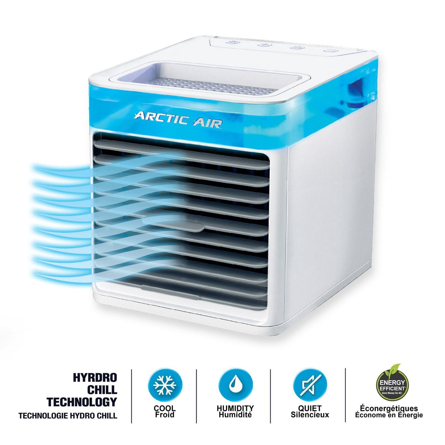 Arctic Air Chill Max Personal Space Cooler – Portable Evaporative Air Cooler with Hydro-Chill Technology, 4-Speed Control, Adjustable LED Night Light