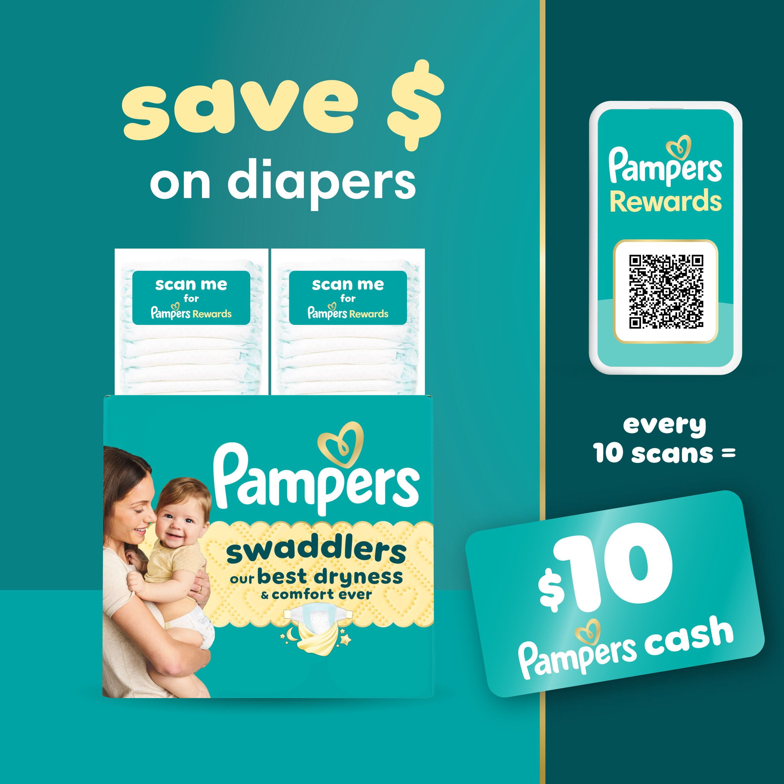 Pampers Swaddlers Couches, Taille 1 (8-14 lbs), Absorbantes, Gardent Bébé au Sec et Confortable, Couche Jetable pour Bébé Sûre pour la Peau