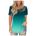 thumbnail image 1 of AMERTEER Femmes Mode Dentelle Uni à Empiècements Col Rond Manches Courtes T-Shirt Blouse Hauts T-Shirt pour Femmes, 1 of 6
