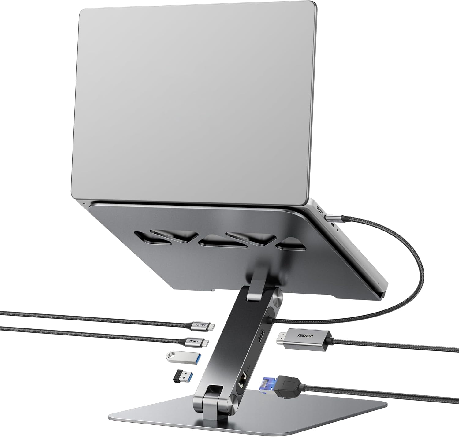 BENFEI Support d'ordinateur portable avec Station d'accueil USB C 6en1, HDMI 4K@60Hz, Ethernet Gigabit, Alimentation 100W, 10Gbps 1*USB C 3.2 et 2*USB A 3.2 Compatible avec MacBook Pro/Air, iPad Pro, XPS, Thinkpad