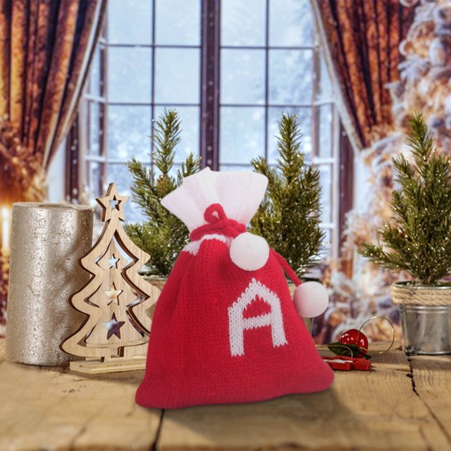 Embroidered Knitted Christmas Candy Bags Mini Monogrammed Stocking Stuffers for Tree Decor, Reusable Gift Pouches for Treats & Small Presents, Festive Hanging Party Favors