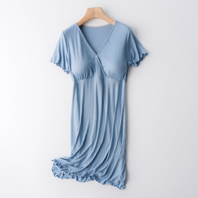 zanvin Robe de Grossesse pour Femmes, Robe d'Allaitement pour Femmes Unie à Col en V à Manches Courtes, Allaitement Post-Partum, Robe de Grossesse pour Femmes, Vêtement de Nuit avec Coussinet de Poitrine