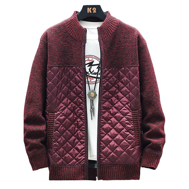 Innerwin Sweater Jacket Color Block Men Outwear Party Long Sleeve Casual Coat Wine Red M