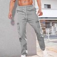 thumbnail image 1 of AherBiu Cargo Pants For Men Drawstring Elastic Waisted Straight Leg Swaetpants With Multi Pockets Casual Athletic Workout Trousers, 1 of 6