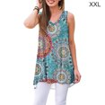 thumbnail image 1 of Débardeur Boho Sans Manches pour Femmes, Col en V, T-shirt Décontracté, Bleu, TTG, 1 of 7