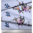 thumbnail image 2 of Soimoi Blue polyester Crepe Fabric Floral & Flowerpecker Bird Decor Fabric Printed Yard 52 Inch Wide, 2 of 3