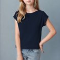 thumbnail image 2 of LLYWEY Girls Ribbed Sweaters , Casual Loose Cap Sleeve Round Neck Pullover Tops Fall Shirts, Navy, L, 2 of 3