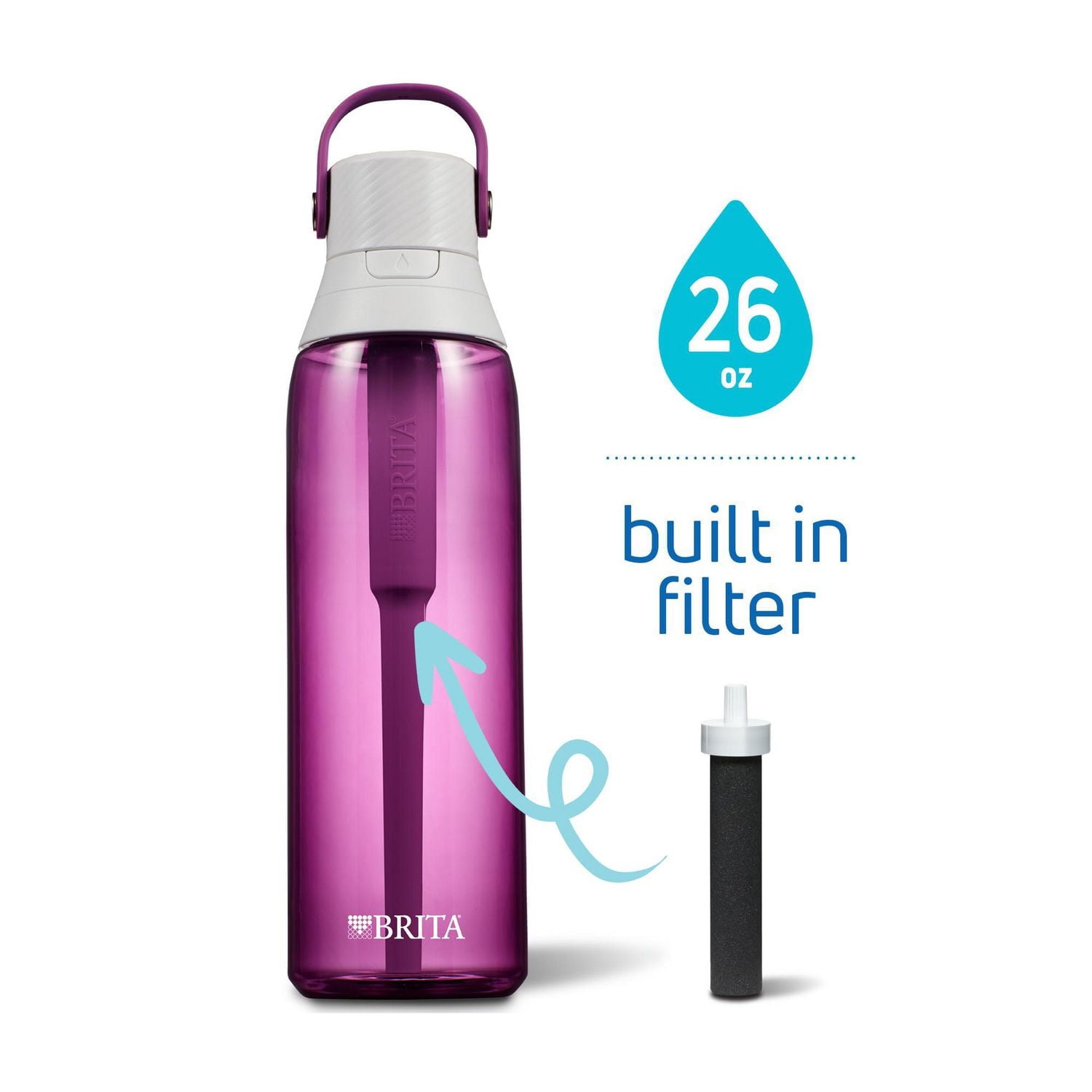 Système de filtration d’eau en bouteille Brita avec paille, anneau de transport pratique et capuchon antifuites, bouteille sans BPA parfaite pour les sports, les voyages ou la randonnée, capacité de 7