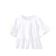 thumbnail image 1 of Plebaso Hauts de Robe pour Filles en Coton à Manches Courtes Évasées, Chemises à Volants pour Tout-Petits, Col Rond Décontracté, Blouse Mignonne pour Enfants, 1 of 6