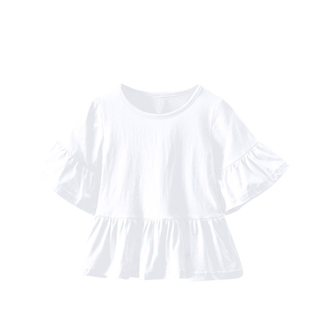 Plebaso Hauts de Robe pour Filles en Coton à Manches Courtes Évasées, Chemises à Volants pour Tout-Petits, Col Rond Décontracté, Blouse Mignonne pour Enfants