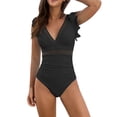 thumbnail image 1 of HXWCHs Racerback Swim Swimwears One Mesh Splicing Solid Color Splicing Swimsuit with Ruffles for Womens Beachwear M Black, 1 of 7