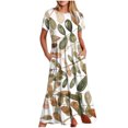 thumbnail image 1 of Pisexur Robe à Manches Courtes Col Rond Mode Femme Robe Imprimée Col Rond Blouse Femme, 1 of 4