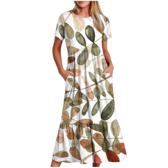 Pisexur Robe à Manches Courtes Col Rond Mode Femme Robe Imprimée Col Rond Blouse Femme