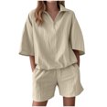 thumbnail image 2 of Women's Two Piece Short Sets Summer Short Sleeve Shirts and Shorts Lounge Outfits Travel Going Out Sets, 2 of 6