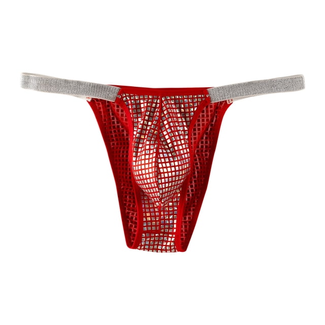 Penkiiy String Transparent pour Hommes g-Strings Bikini sous-Vêtements en Maille Transparente String pour Homme G Rouge