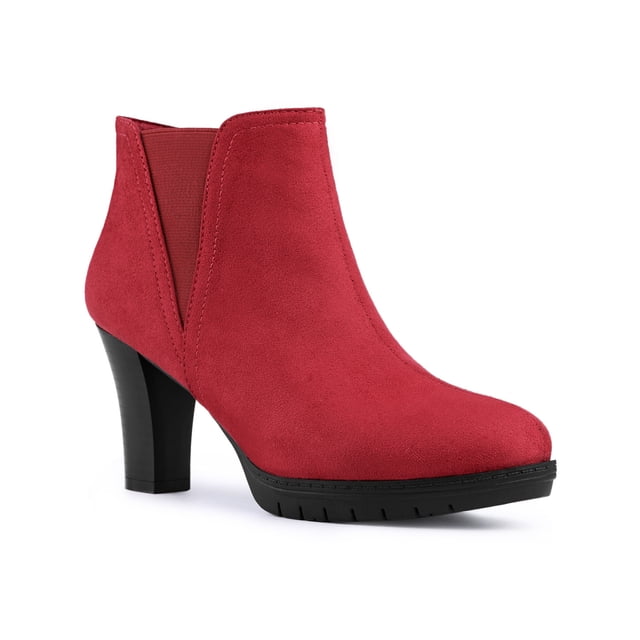 Unique Bargains Women's Round Toe Chunky Heels Chelsea Ankle Boots
