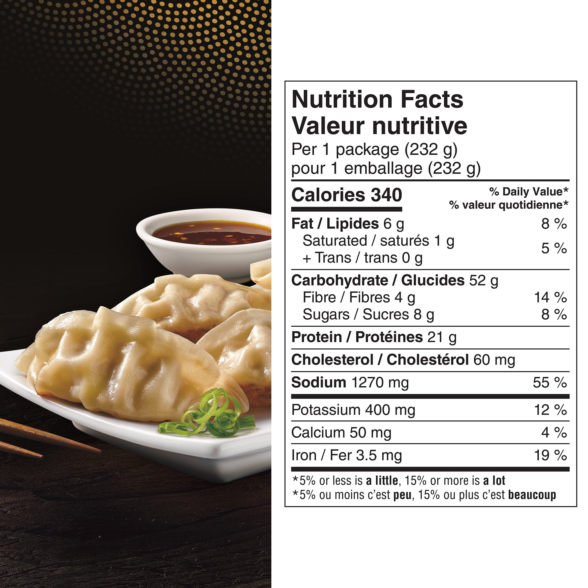 Dumplings au poulet P.F. Chang's Menu à la maison congelé, Cuisse De Poulet, Chou Râpé, Oignons Verts Émincés, Avec Un Sachet De Sauce Signature 232g