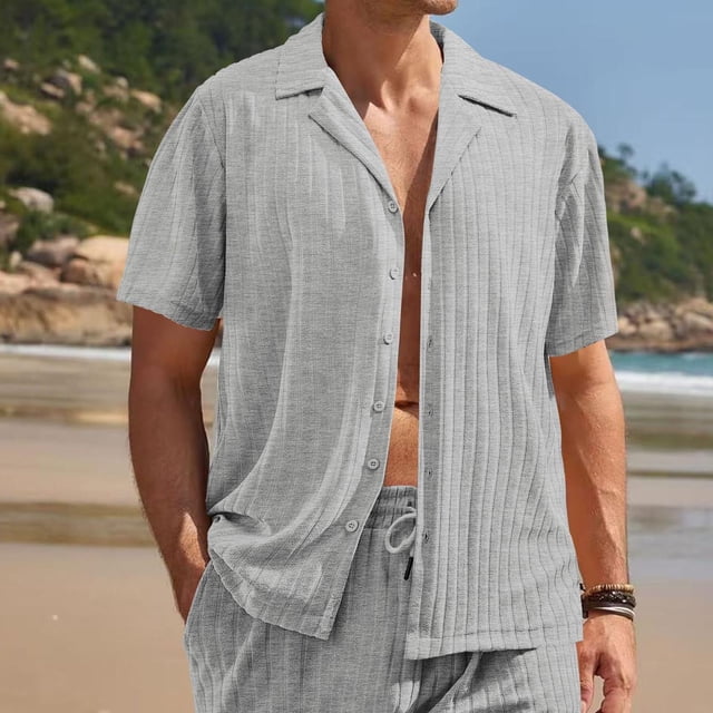 EOYWHK Mens Short Sleeve Shirt Lightweight Button Down Cardigan Solid Color Summer Hawaiian Shirt with Pockets