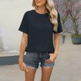 thumbnail image 2 of Besolor Hauts d'Été pour Femmes Décontractés Col Rond Manches Courtes Chemises Bouton Arrière Texture Crochet Tricot Blouses, 2 of 4