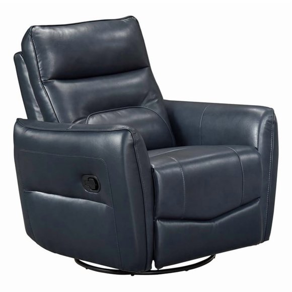 Lexicon Thomas Leather Swivel Glider Reclining Chair in Dark Blue