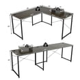 thumbnail image 2 of Gymax L-Shaped Reversible Computer Desk 2-Person Long Table w/Monitor Stand Brown, 2 of 10