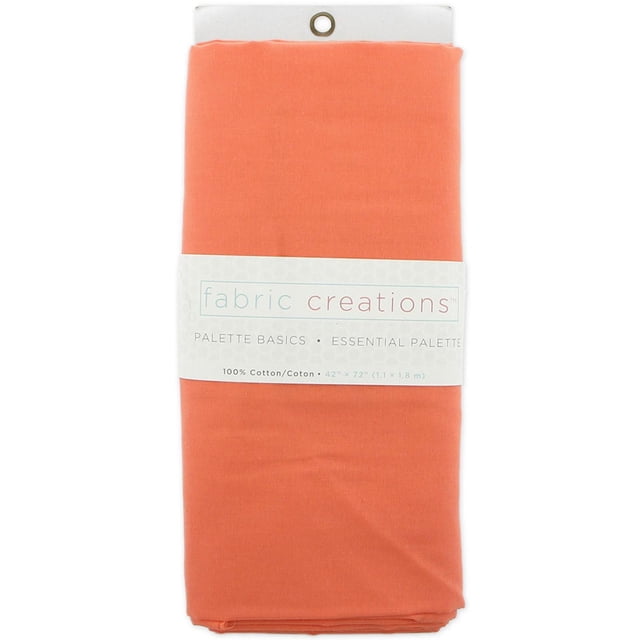Fabric Creations 100% Cotton Solid Pre-Cut Fabric in coral color, folded and measuring 42 by 72 inches (1.1 by 1.8 meters), labeled as palette basics essential palette, suitable for quilting, sewing, and crafting projects.