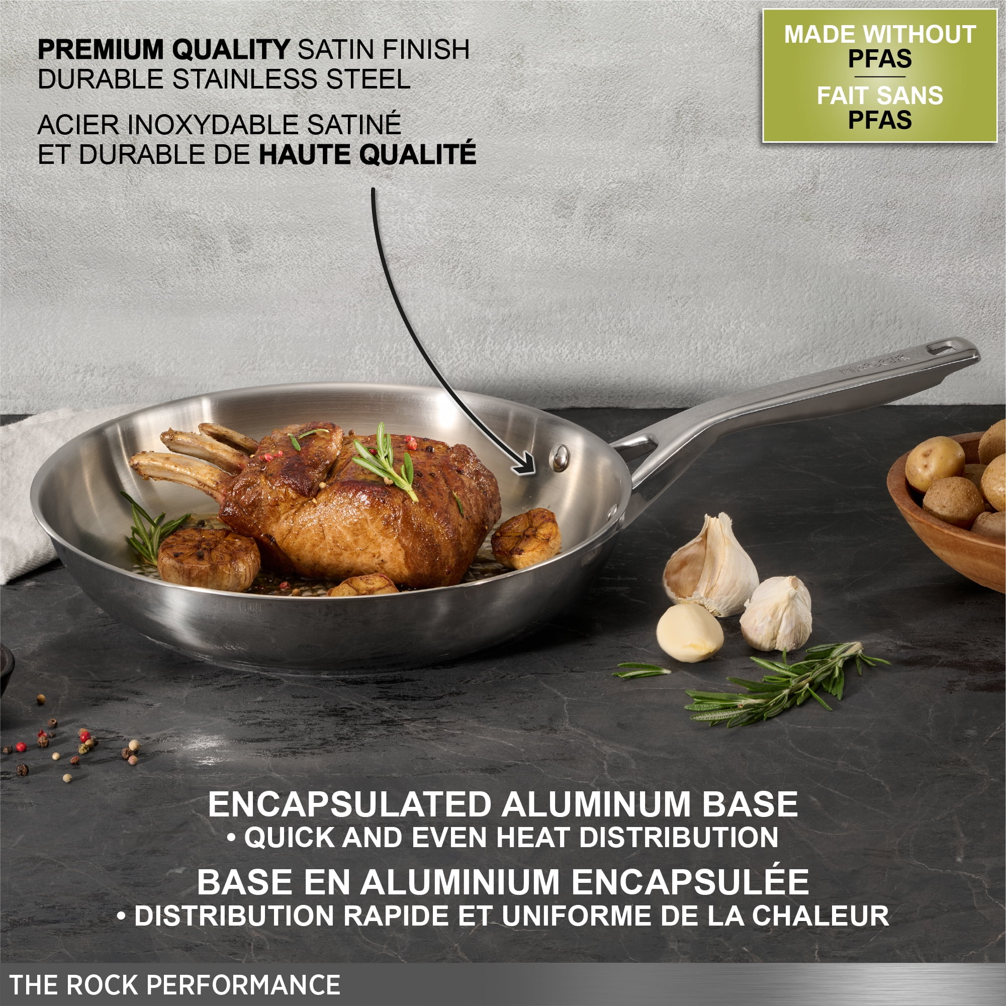 Starfrit The Rock Performance 28 cm (11") Stainless Steel Fry Pan with Lev.tec Technology, PFAS-Free, Induction Compatible, Oven & Dishwasher Safe