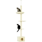 PawHut 91-102" Arbre de chat à cisaillement avec poste de scratching, maison, lit