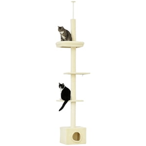 PawHut 91-102" Floor-to-Ceiling Cat Tree with Scratching Post, House, Bed