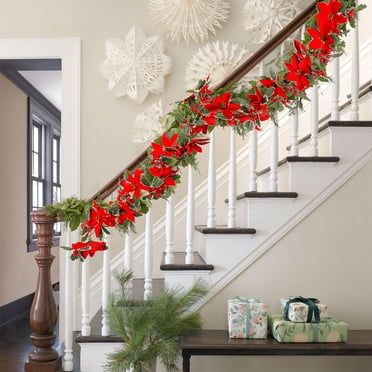 Dvkptbk Real Touch Christmas Garland, Realistic Norfolk Pine Garlands for Decoration, Christmas Garland with Flowers and Berries for Outdoor Indoor Staircase Mantle Wall Decor