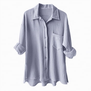 WUANDIXFA T-Shirts en Coton pour Femmes Blouse d'Été Femmes Blouse Élégante Chemise Coton Ensemble de Sport Ample Chemise de Loisirs Tunique à Manches Longues Longue Chemise Violet,P