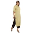 thumbnail image 2 of Moomaya Solid Rayon Kurta For Women bell Sleeve Drawstring Neck Long Ethnic Kurti, 2 of 7