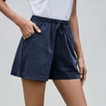 thumbnail image 4 of Timegard Cotton Linen Shorts for Women Elastic Waisted Drawstring Wide Leg Lounge Shorts with Pocket, 4 of 7