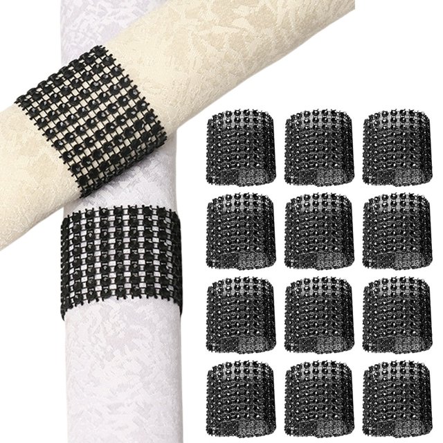 50Pcs Napkin Buckle Shiny Rhinestone Napkin Ring Reusable Fastener Tape Towel Holder for Weddings Parties Home Decor