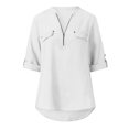 thumbnail image 4 of CEHVOM Chemises d'Été à Manches Longues pour Femmes, Tunique Décontractée à Fermeture Éclair, Col en V, Blouse à Manches Roulables, Hauts, Liquidation, 4 of 8