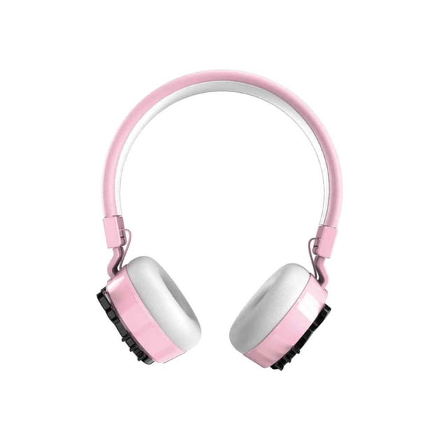 Hello Kitty Wireless Headphones in pink and white with padded headband and cushioned earcups, foldable for easy storage, built-in mic for hands-free calls, designed for kids' wireless audio with Hello Kitty's iconic charm.