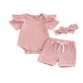 thumbnail image 1 of Baby Girls Shorts Set  Short Sleeve Romper with Shorts and Hairband, 1 of 9