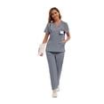 thumbnail image 4 of LYMAYTER Uniforme d'Infirmière pour Femmes à Col en V pour P-2TG Haut de Routine Uni et Pantalon Conception à Multiples Poches Salopettes à Séchage Rapide, 4 of 9
