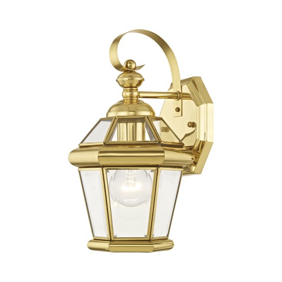 Livex Lighting 2061-02 Outdoor Wall Lantern with Clear Flat Glass Shades, Polished Brass