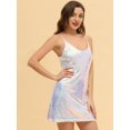 thumbnail image 3 of INSPIRE CHIC Robe pour Femme Paillettes Scintillantes Col en V Bretelles Ajustables Robe de Bal Courte P Blanc Bleu, 3 of 5