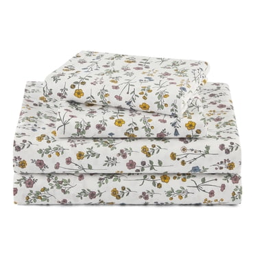 Beautiful Botanical 4-Piece Percale White Sheet Set, Queen by Drew Barrymore