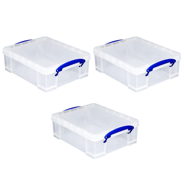 Really Useful Box Stackable 8.1 Liter Plastic Storage Container Bin with Snap Lid & Built-in Clip Lock Handles for Home & Office