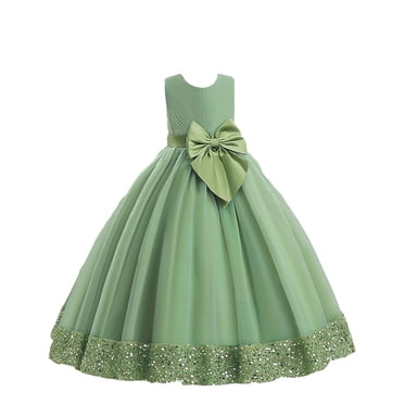 GDREDA Robes d'Été Décontractées pour Fille Robe à Paillettes pour Enfants Robe à Grand Nœud Robe de Demoiselle d'Honneur pour Fille Robe pour Enfants Vert Pâle, 6-7 Ans