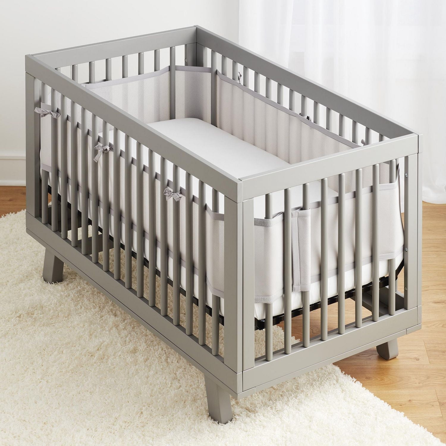 BreathableBaby Doublure en maille respirante pour berceaux pleine grandeur, maille classique de 3 mm, gris (taille 4FS couvre 3 ou 4 côtés)