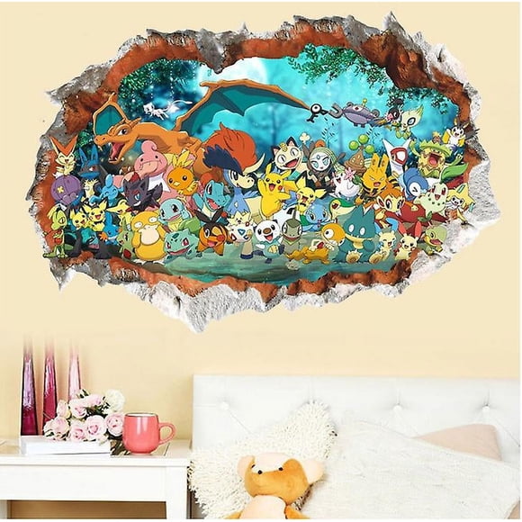 Pokemon Wall Sticker Go 3d Cartoon Self-adhesive Wallpaper Decals Children Room Decoration