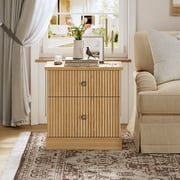 BeesClover Modern Fluted Nightstand, 24" Bedside Table Small Accent Storage Cabinet with 2 Drawers, Curved Stable Base Side End Table