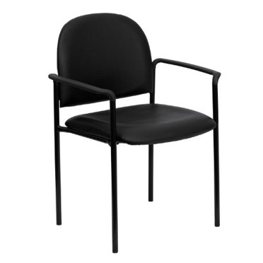 Flash Furniture Comfort Black Vinyl Stackable Steel Side Reception Chair with Arms