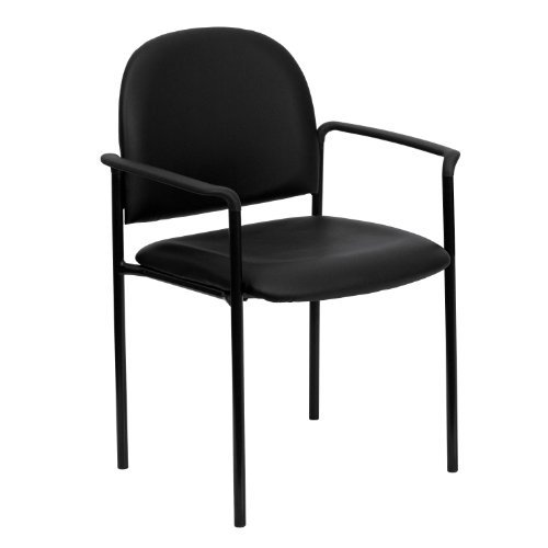 Flash Furniture Comfort Black Vinyl Stackable Steel Side Reception Chair with Arms